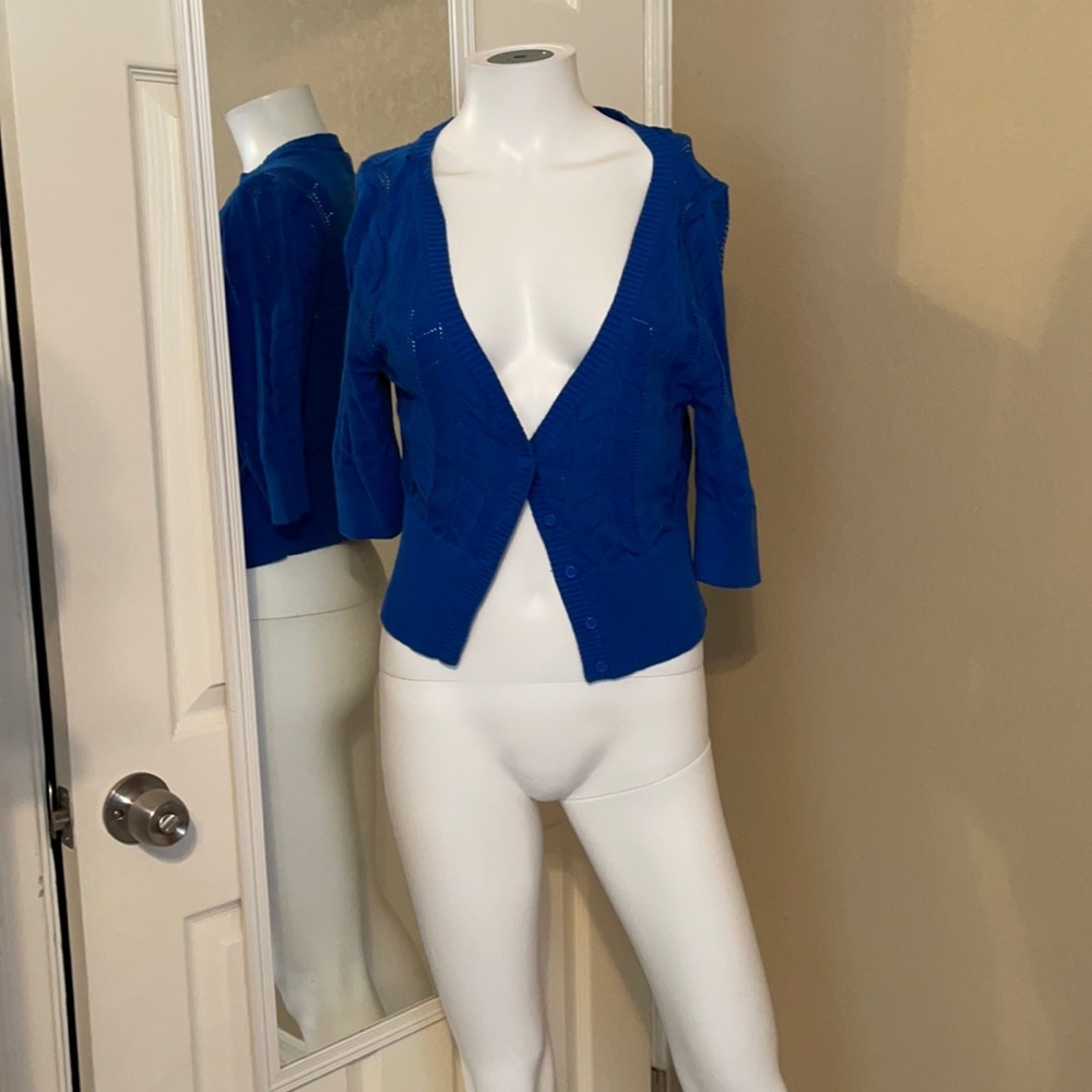 Blue 3/4 sleeve button up cardigan